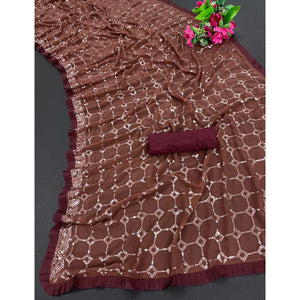 Brown Sequins Embroidered Georgette Saree