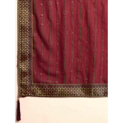 Maroon Foil Printed Zomato Saree