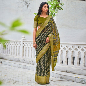 green-printed-with-woven-border-raw-silk