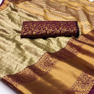 Chikoo Woven Cotton Silk Saree With Tassels