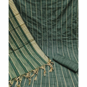 Bottle Green Woven Cotton Blend Dress Material