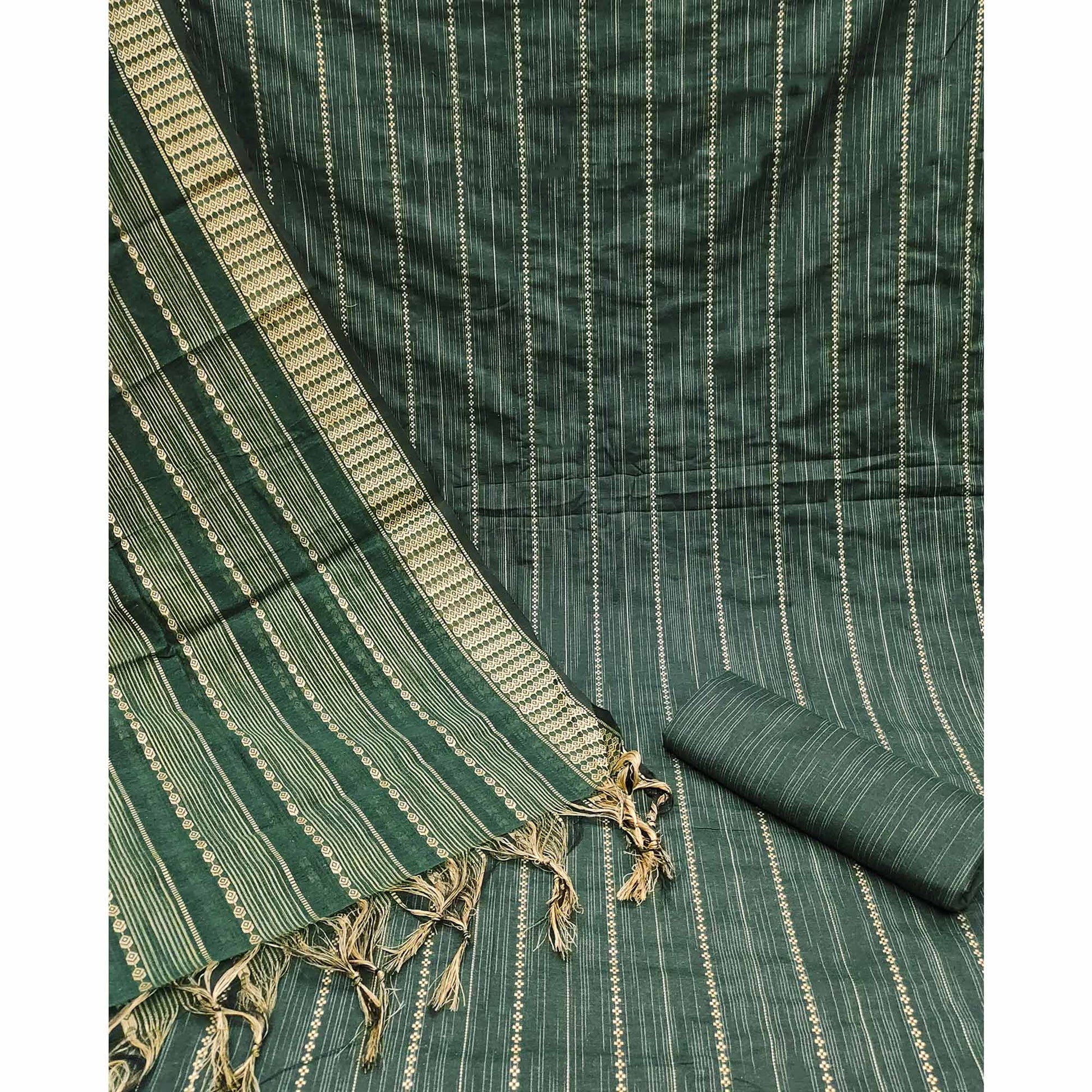 Bottle Green Woven Cotton Blend Dress Material