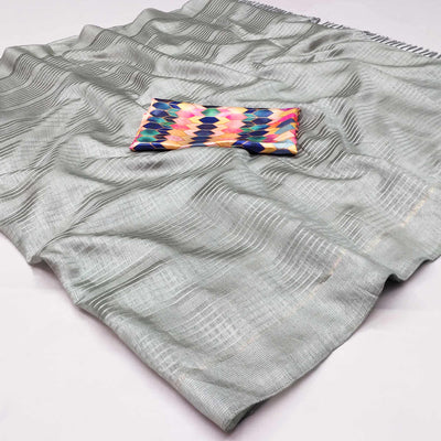 Grey Striped Pattern Manipuri Silk Saree