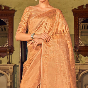 Dark Peach Woven Kanjivaran Satin Saree