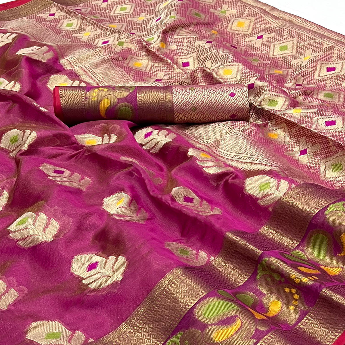 Magenta Pink Woven Jacquard Saree