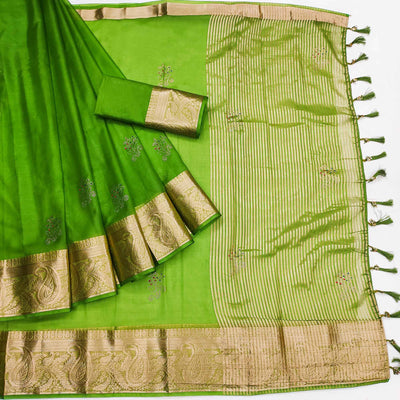green-floral-foil-with-woven-border-organza-saree-1