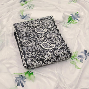 Dark Grey Embroidered Cotton Blend Dress Material