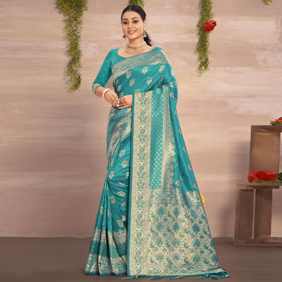 Blue Woven Art Silk Saree