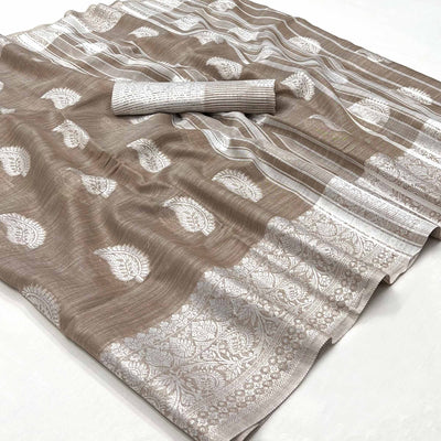 Brown Woven Linen Saree