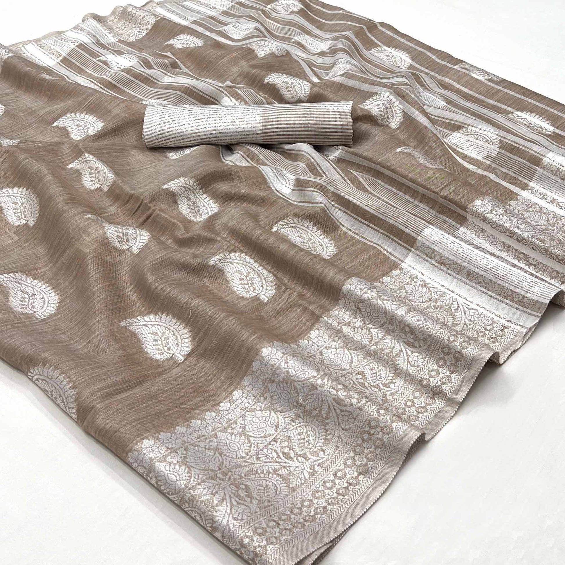 Brown Woven Linen Saree