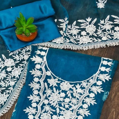 Morpich Floral Embroidered Organza Dress Material