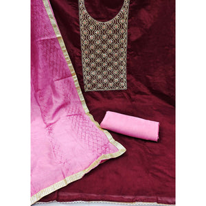Maroon Sequins Floral Embroidered Modal Dress Material