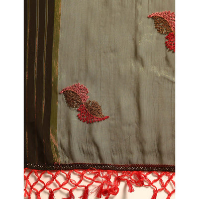 Mehendi Green Swarovski With Embroidery Work Chiffon Saree