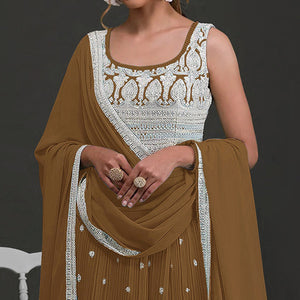 Brown Embroidered Georgette Naira Cut Semi Stitched Palazzo Suit