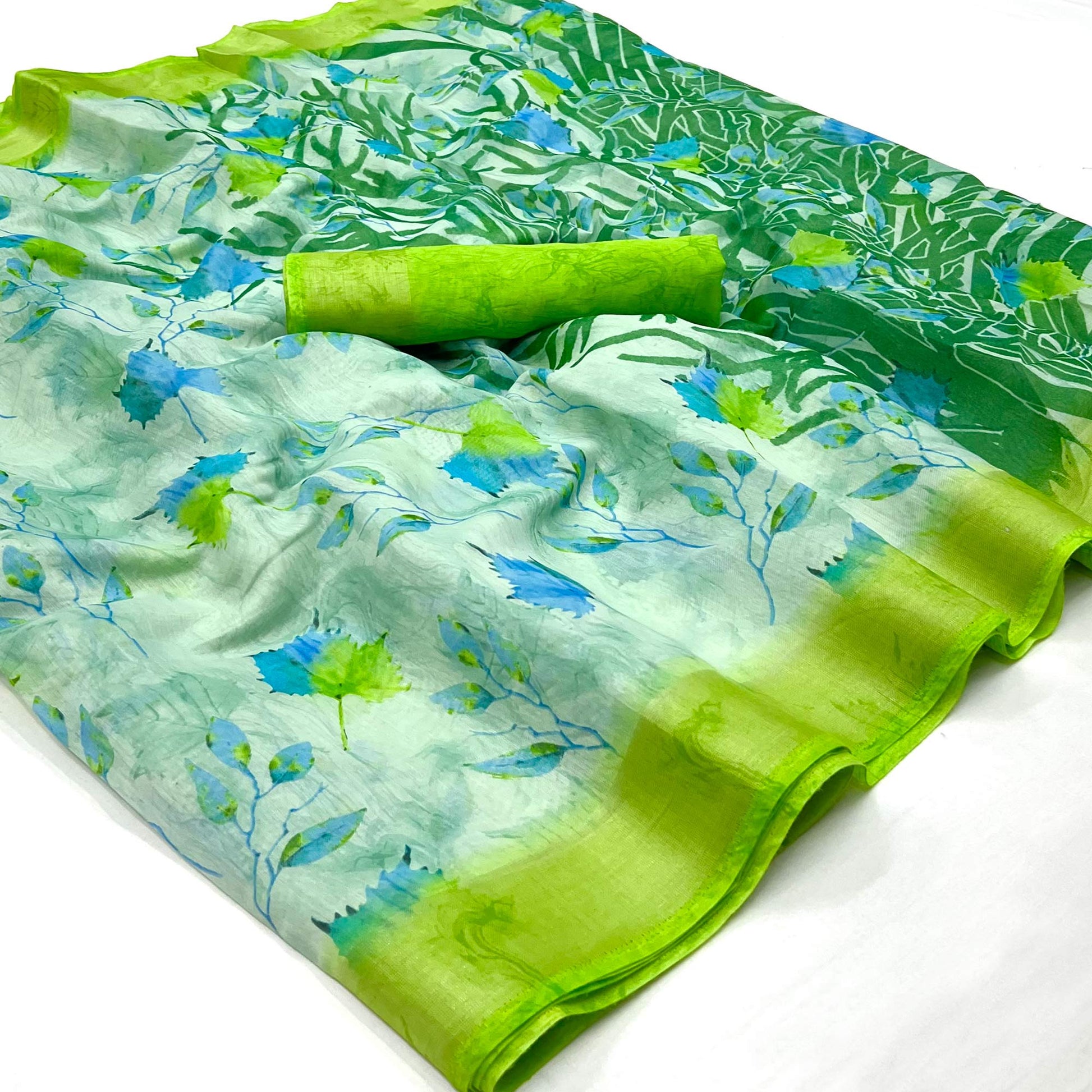 20green-floral-printed-linen-saree