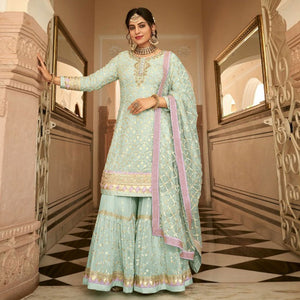 green-woven-georgette-sharara-suit