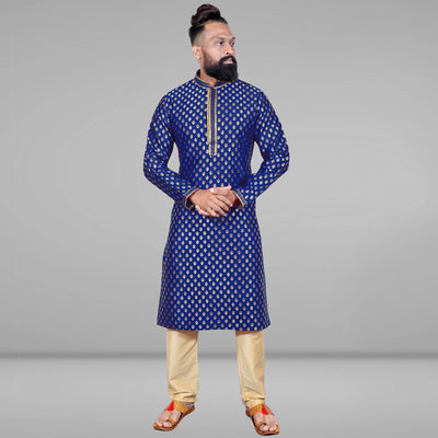 Blue Woven Jacquard Kurta Pyjama Set