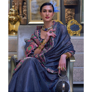 Blue Woven With Sequins Work Organza Saree