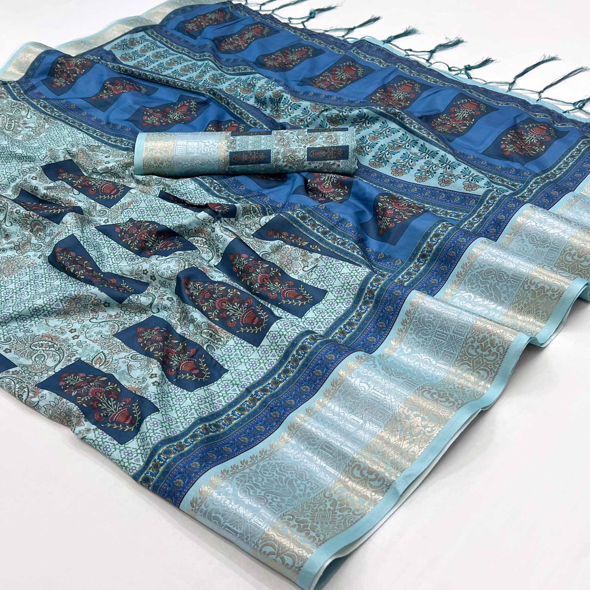 Multicolor Floral Digital Printed Pure Cotton Saree