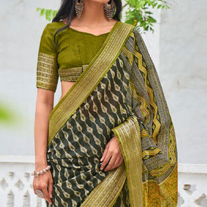 green-printed-with-woven-border-raw-silk