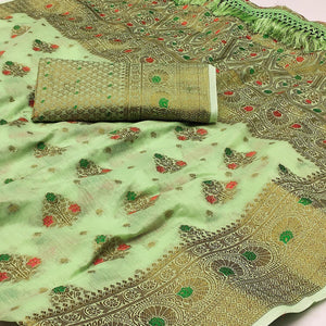 green-woven-poly-cotton-saree-with-tassels-2