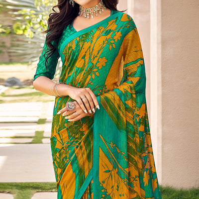 green-mustard-printed-chiffon-saree