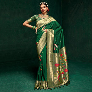 green-woven-pure-silk-paithani-saree-with-tassels
