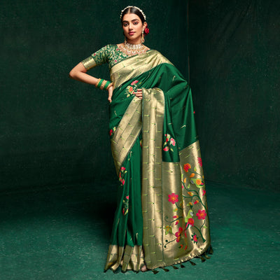 green-woven-pure-silk-paithani-saree-with-tassels