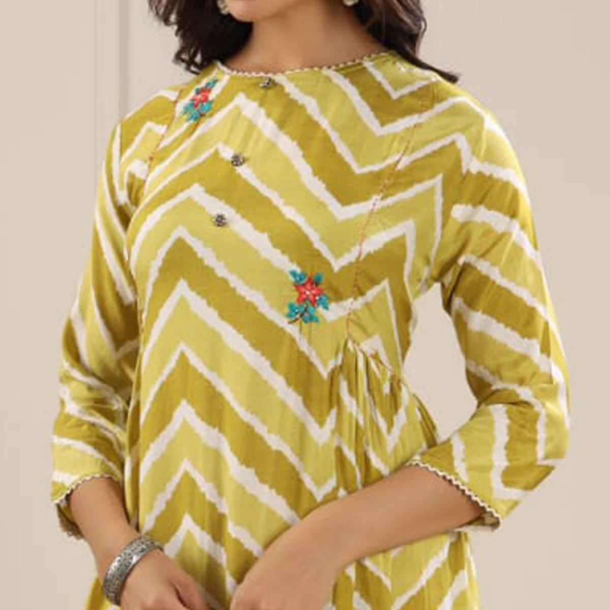 green-floral-printed-muslin-dress