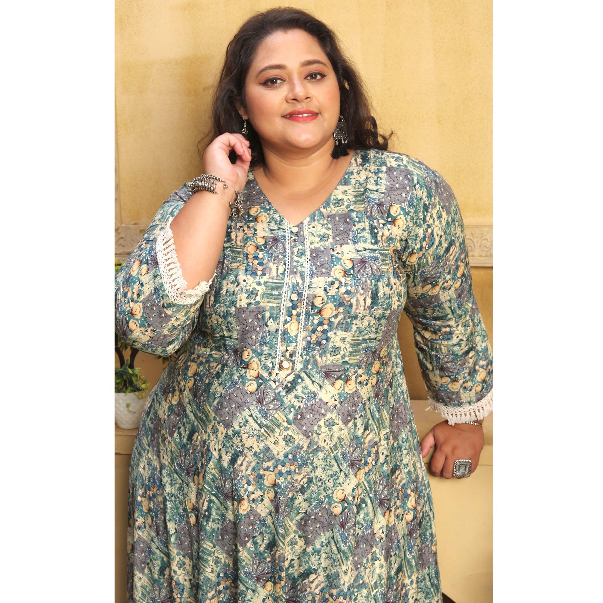 green-floral-printed-rayon-long-kurti