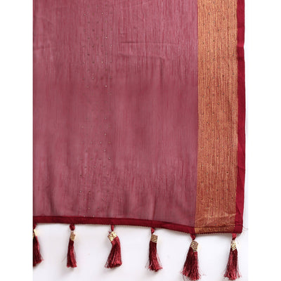 Maroon Embroidered With Swarovski Work Viscose Saree