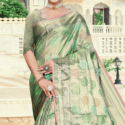 green-floral-woven-organza-saree-with-tassels