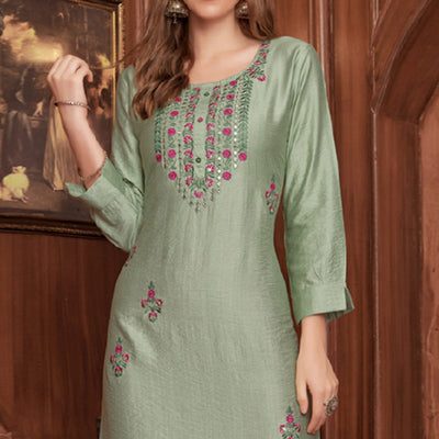 green-floral-embroidered-rayon-kurti