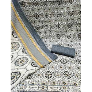 Grey Printed Pure Cotton Dress Material
