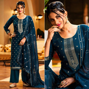 Blue Woven Muslin Palazzo Suit