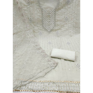 Grey Sequins Embroidered Chanderi Dress Material