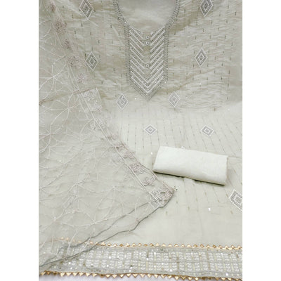 Grey Sequins Embroidered Chanderi Dress Material