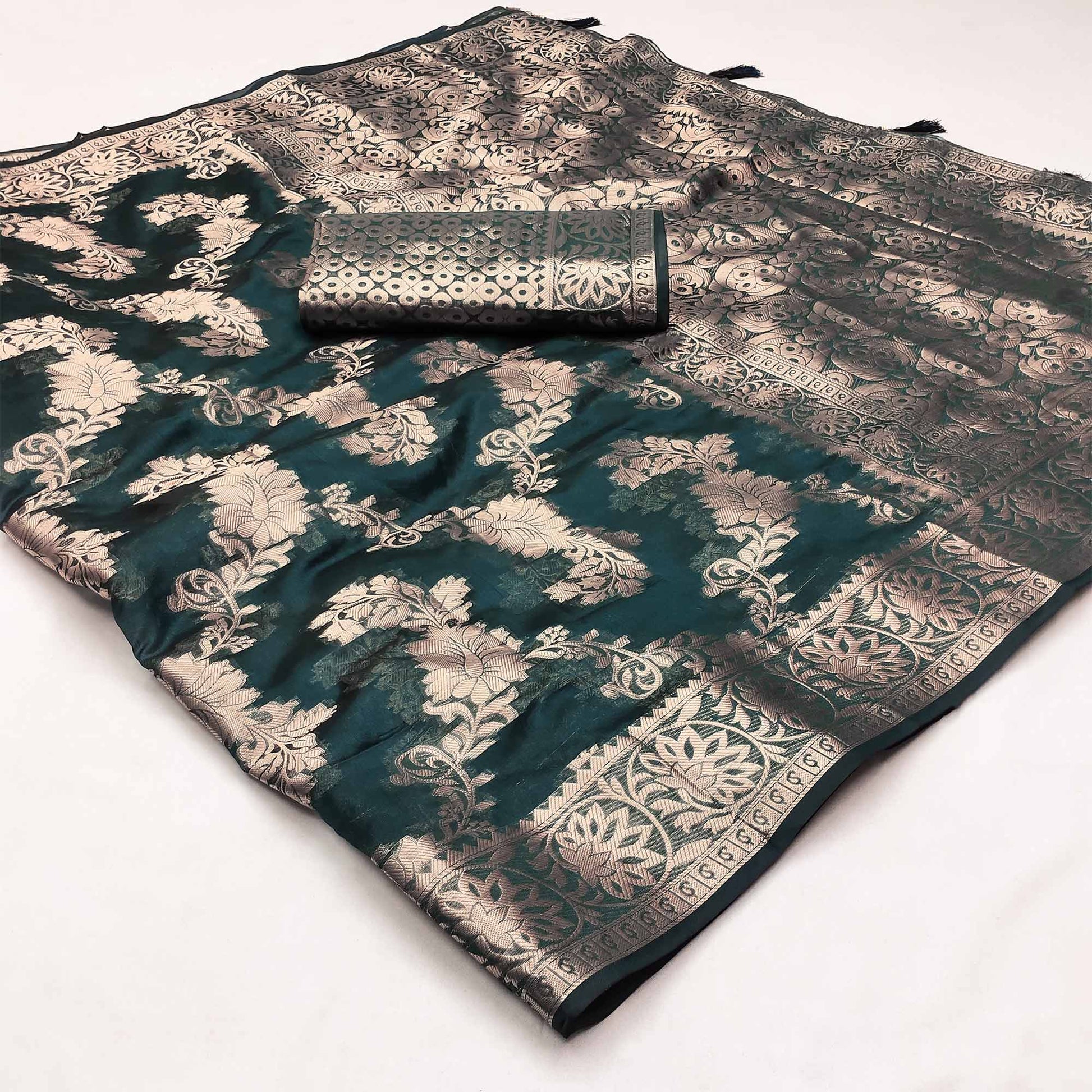 Morpich Floral Woven Art Silk Saree With Tassels