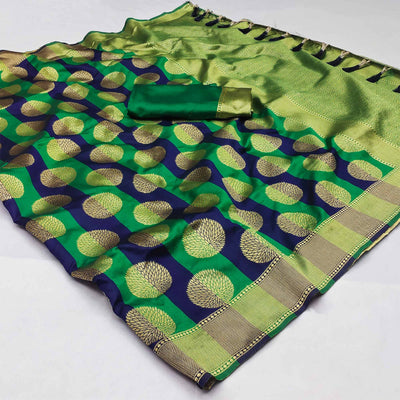 green-and-blue-woven-jacquard-saree-with-tassels