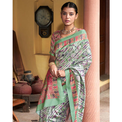 green-digital-printed-satin-saree
