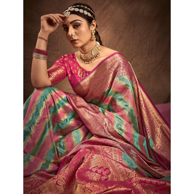 green-pink-woven-art-silk-saree
