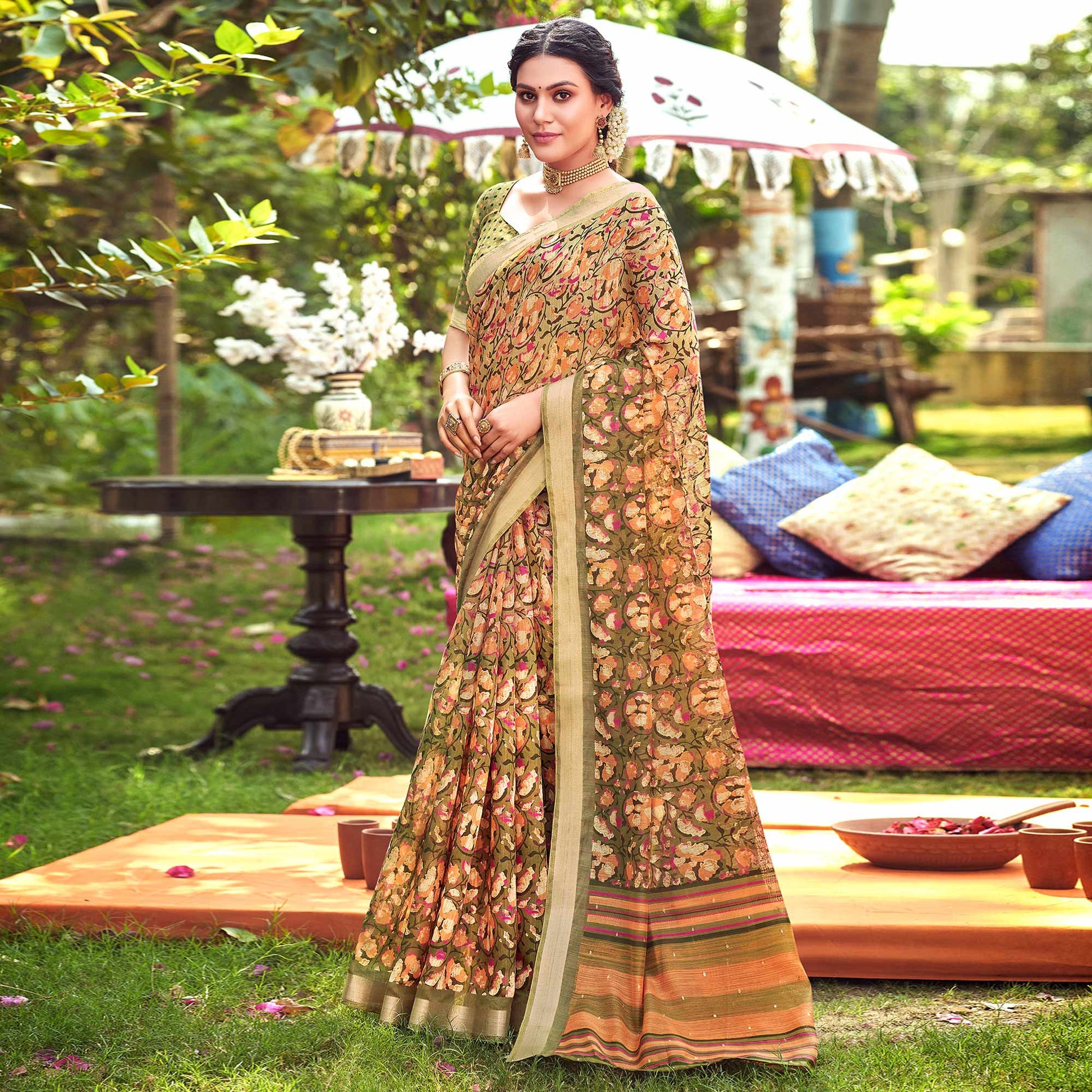 30-green-floral-printed-with-woven-border-linen-saree