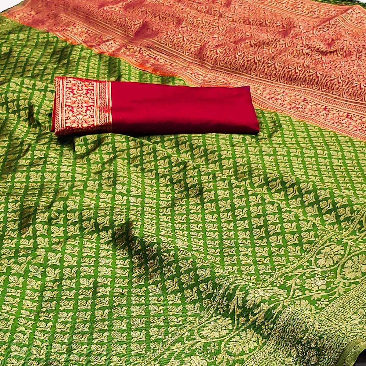 green-floral-woven-jacquard-saree-1