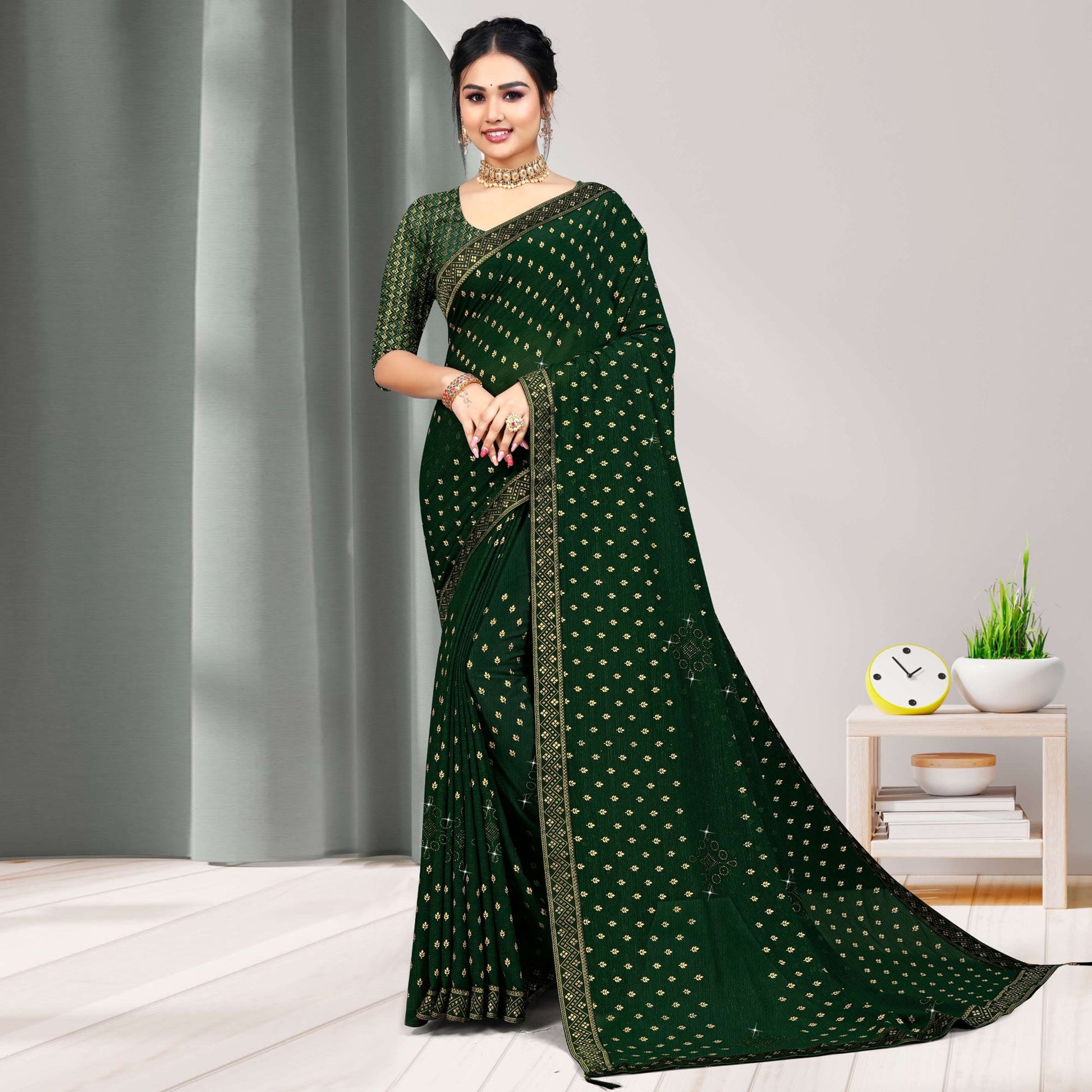 green-woven-chiffon-saree-1