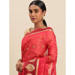 Maroon Woven Organza Saree