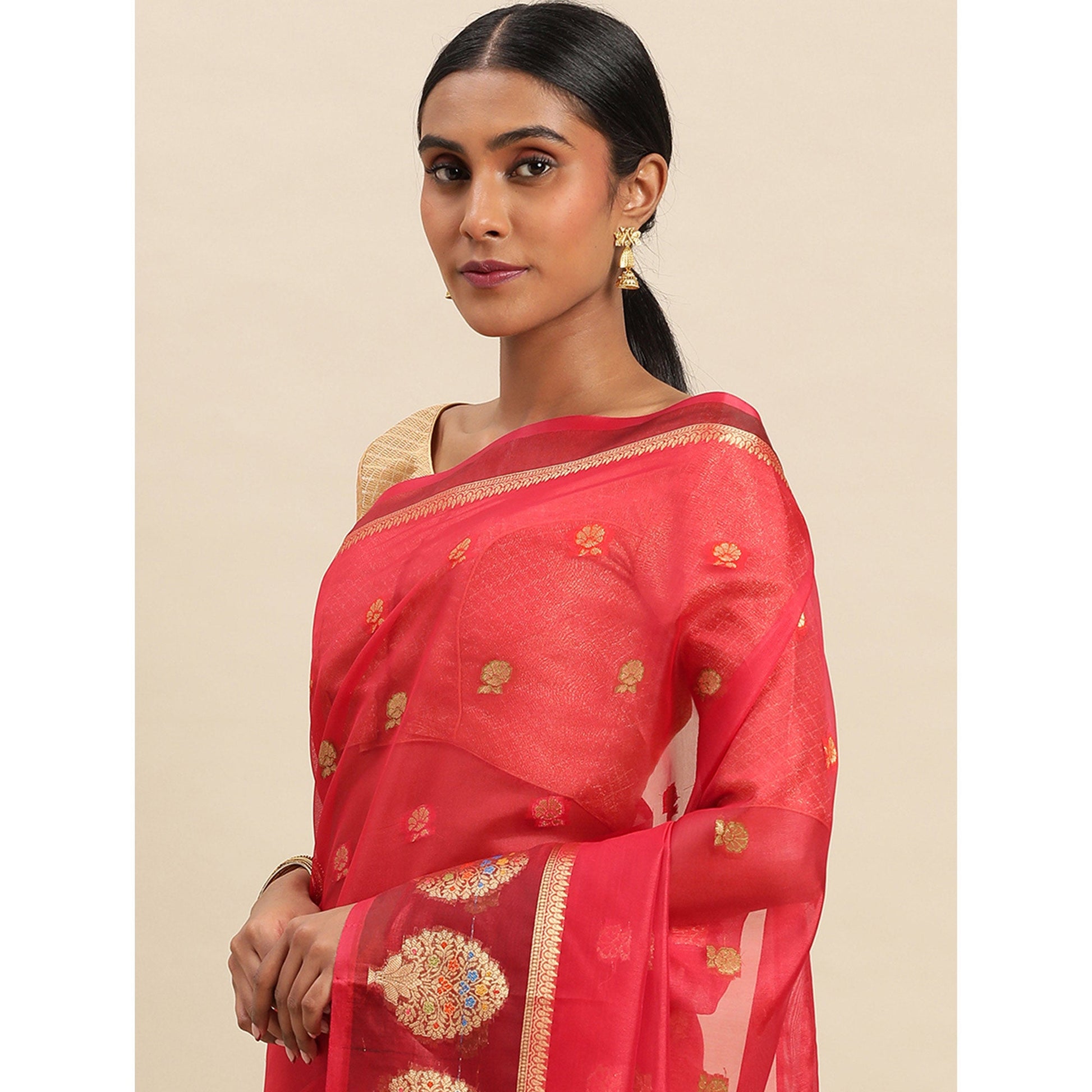 Maroon Woven Organza Saree