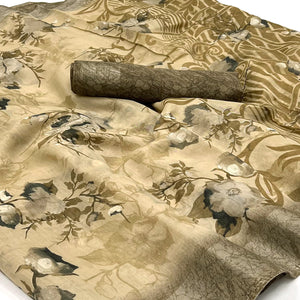 Chikoo Floral Printed Linen Saree