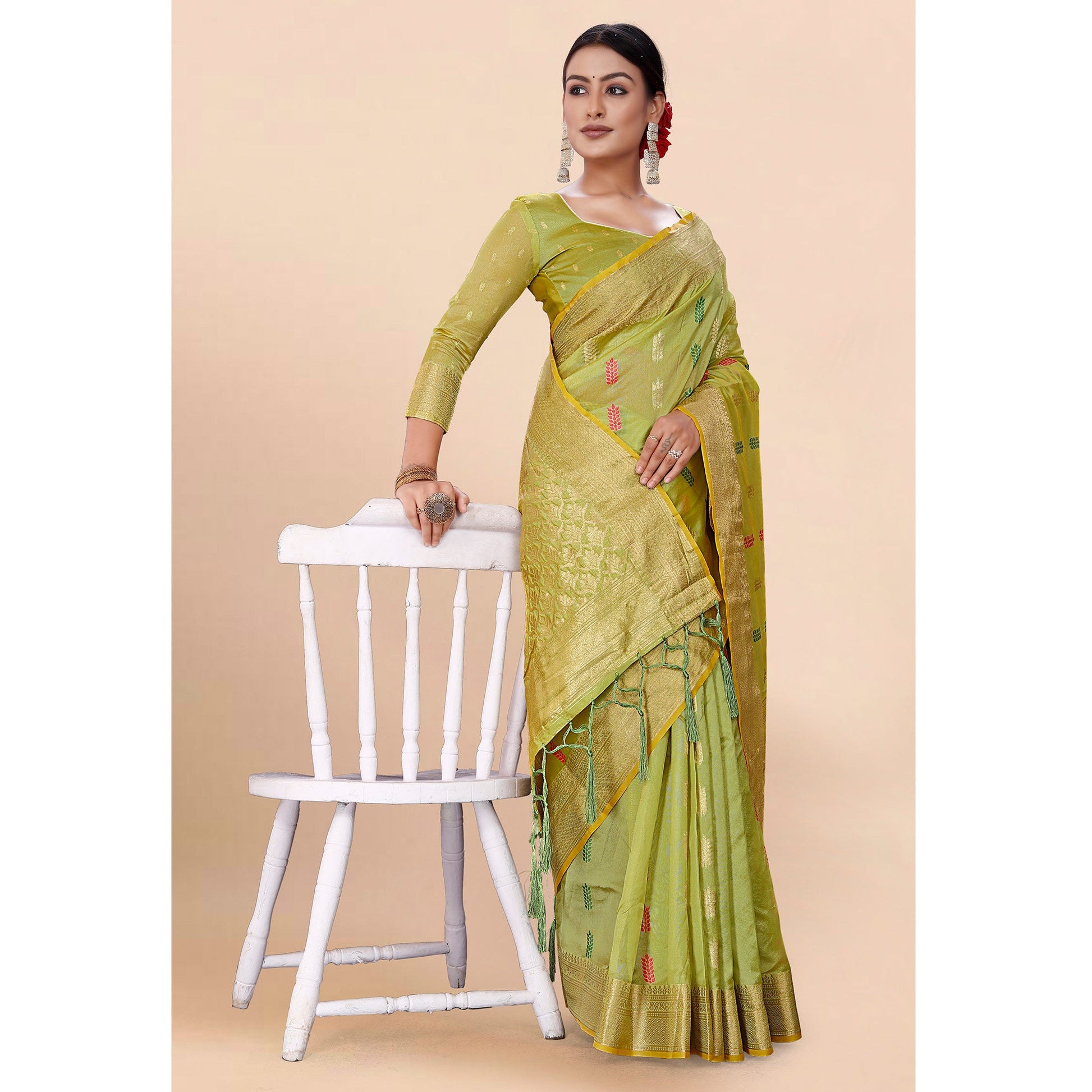 green-woven-organza-saree-with-tassels-9