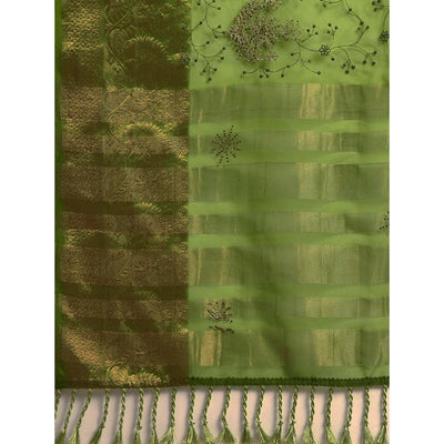 Mehendi Green Floral Embroidered Organza Saree