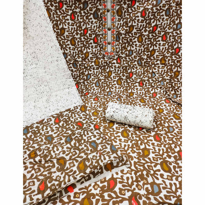 Brown Printed Cotton Dress Material